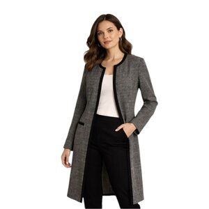 Danny Nicole Gray Tweed Duster Jacket Women 8 Open Front Long Blazer